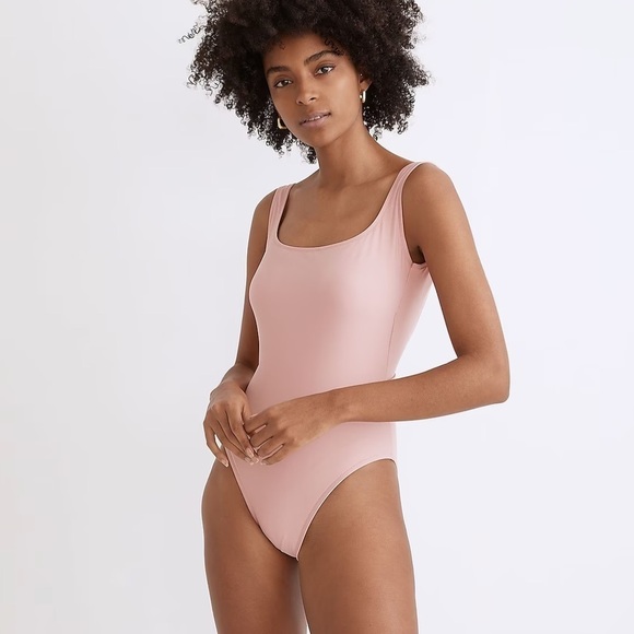 Madewell second wave square neck tank one piece swimsuit pink Barbie - Picture 1 of 6